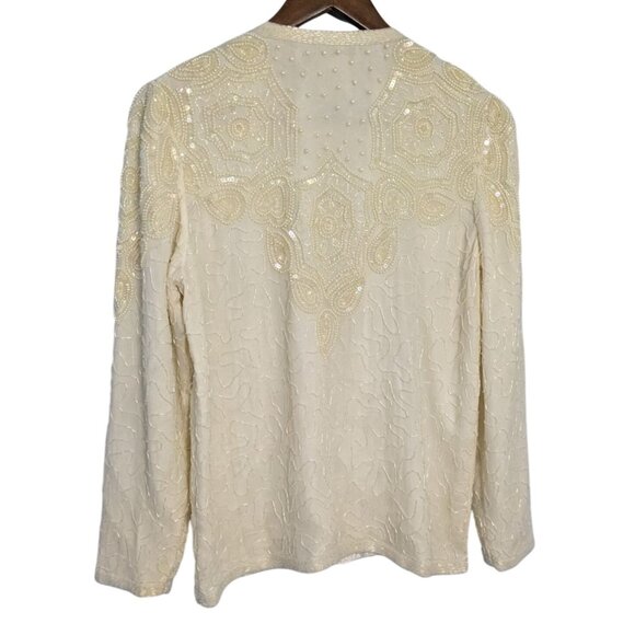 Adrian Papier Womens Ivory Beaded Silk Jacket 24 sz PS Evening - Picture 14 of 16